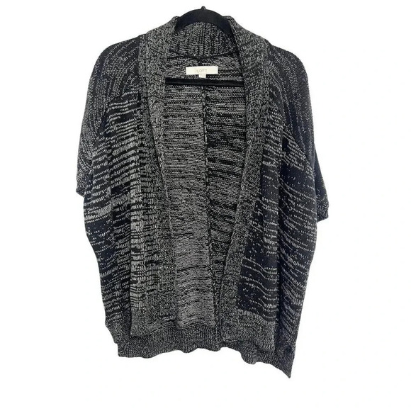 Loft Black & White Open Front Short Sleeve Knit Cardigan Sweater Women's Large - Picture 1 of 5